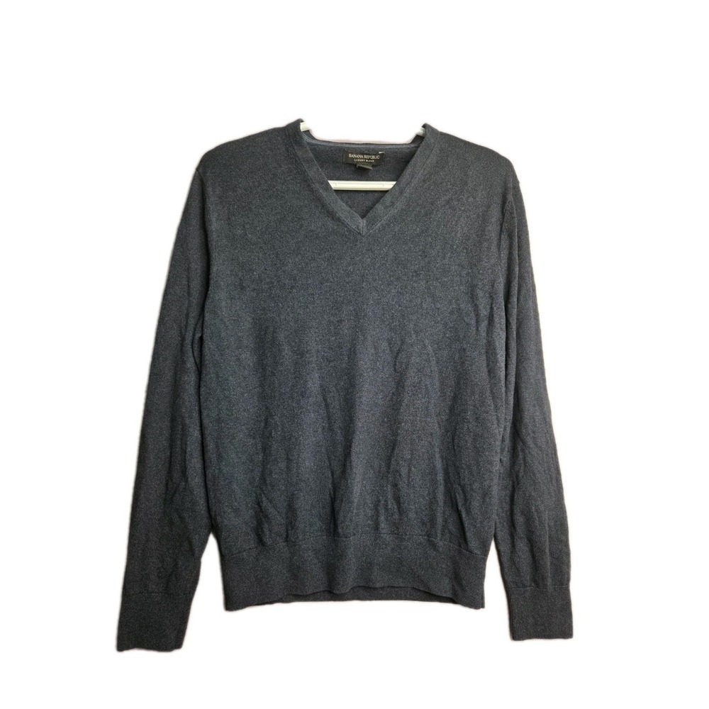 Banana Republic Mens V-neck Navy Luxury Blend Med. Sweater  Silk Cotton Cashmere